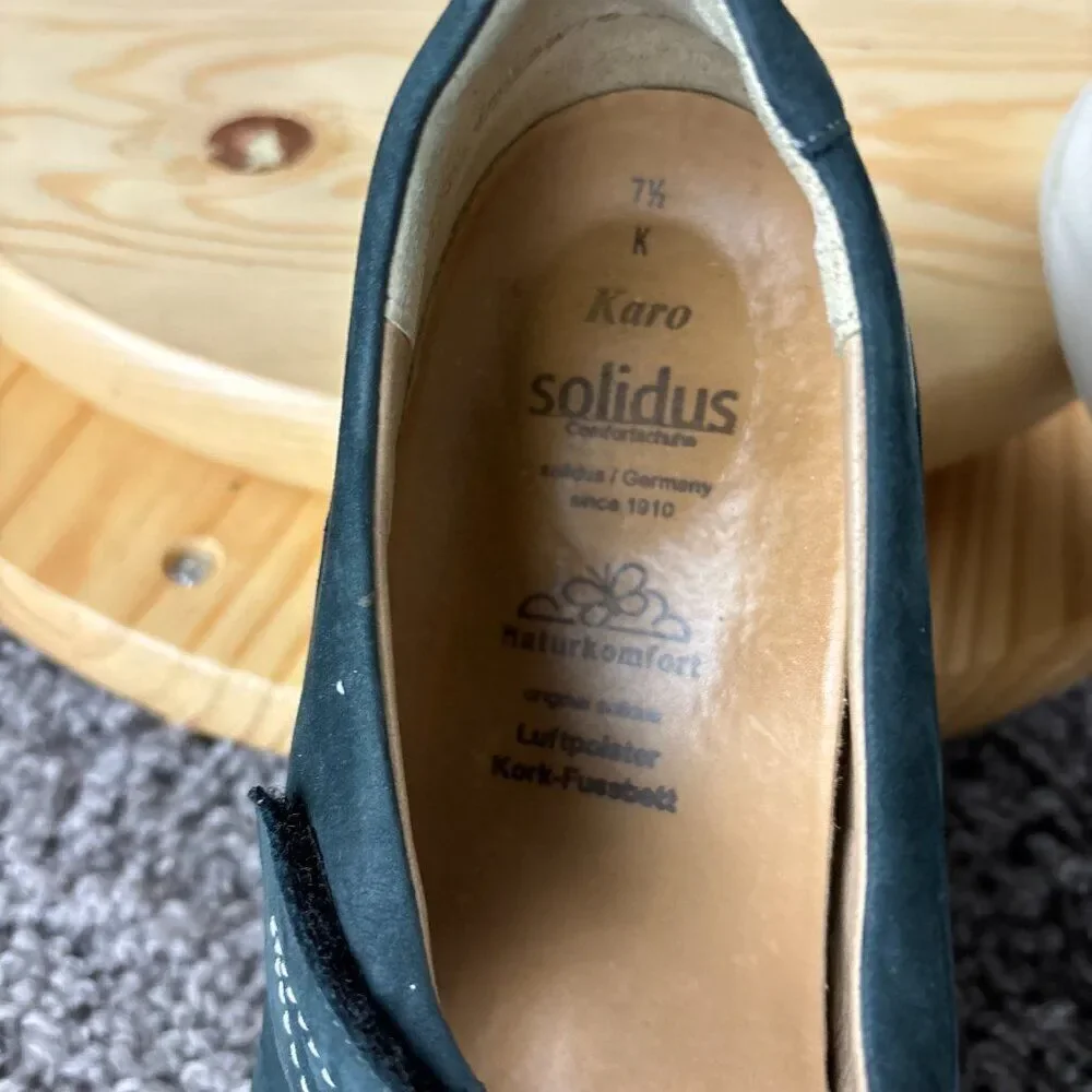 Solidus Karo Mary Jane Shoes Womens 7.5 Blue Suede Leather Made in Germany
